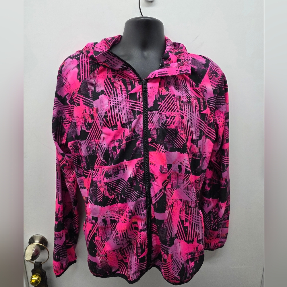 Women's Pink and Black Abstract Jacket